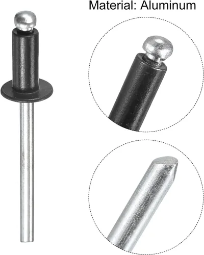 Miniatura 4 de uxcell Remaches ciegos de aluminio, 0.126 in x 0.197 in (1/8 pulgadas x 13/64 pulgadas), remache de extremo abierto, cabeza redonda plana para unir