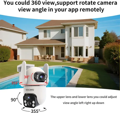 Miniatura 6 de ESCANU Cámaras de seguridad solares inalámbricas para exteriores, cámaras para seguridad del hogar con doble lente, panorámica/inclinación de 360°