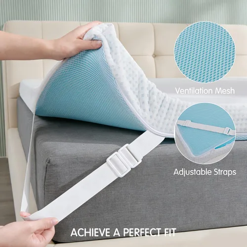 Miniatura 8 de Subrtex Funda para Topper de Colchón (Solo Funda) Protector de Colchón Ropa de Cama de Rayón Hecho de Bambú Funda Envolvente de Colchón Extraíble