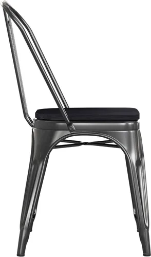 Miniatura 8 de BizChair Silla apilable comercial para interiores y exteriores con asiento de poliestireno, marco de metal dorado envejecido, asiento de poliresina