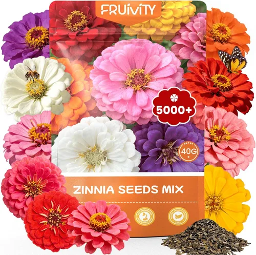 Semillas de Zinnia para plantar 2026, más de 5000 semillas de flores, 7 colores vibrantes mezclados y flores grandes, semillas de flores silvestres