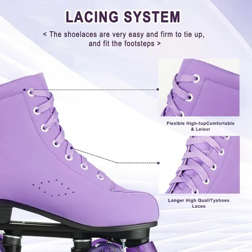Miniatura 7 de YYW Patines de ruedas para mujeres y niñas, zapatos de tacón alto, patines de dos filas, brillantes, de cuatro ruedas, unisex, de piel sintética