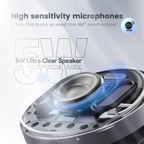 Miniatura 4 de TONGVEO Altavoz y micrófono de conferencia 2 en 1, altavoz inalámbrico Bluetooth Daisy Chain con micrófonos omnidireccionales de 360° conexión