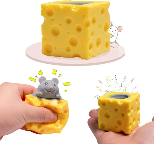 Miniatura 7 de Juguetes estrujables para el estrés, novedosos juguetes para apretar con queso, ratón, juguete para aliviar el estrés Blanco