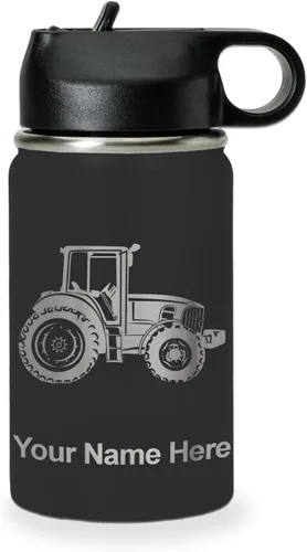 LaserGram Botella de agua personalizada, tractor agrícola, acero inoxidable de doble pared aislada al vacío con popote superior, regalo grabado