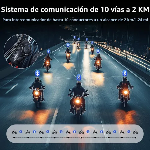 Miniatura 4 de JESIMAIK Auriculares Bluetooth para Casco de Motocicleta, Sistema de Comunicación de Casco de 2KM de 10 Vías, Intercomunicador de Audio Multitarea