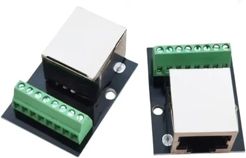 Miniatura 3 de 2 unids RJ45 Ethernet solo conector hembra placa de ruptura, 0.100 in paso RJ45 tornillo placa adaptador terminal