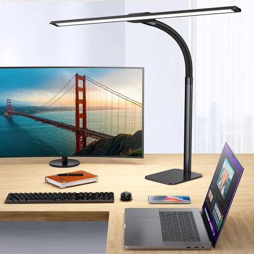 Miniatura 11 de Kary Lámparas LED de Escritorio para Oficina en Casa, Luz de Escritorio Alta con Base, Cuello de Ganso Flexible de Altura Ajustable con 5 Niveles