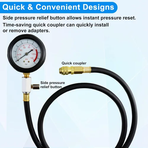 Miniatura 5 de JoyFans Herramienta probadora de presión de aceite, kit de medidor de presión de aceite de 0-140PSI para sistema de combustible, sensor mecánico