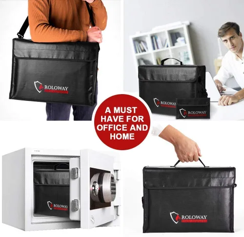 Miniatura 2 de ROLOWAY Bolsa de documentos ignífuga negra con 2 bolsillos y bolsa ignífuga grande (negro)