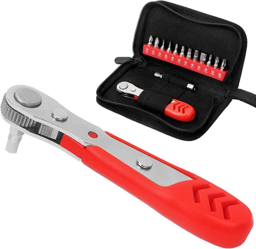 Miniatura 9 de STREBITO Destornillador de ángulo recto de 32 piezas de 1/4 de pulgada, juego de brocas de desplazamiento de perfil bajo con llave de trinquete