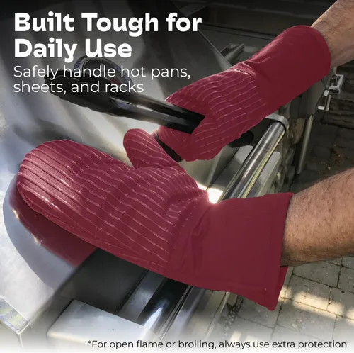 Miniatura 7 de Guantes de horno resistentes al calor - Juego de 2 guantes de cocina de silicona, rojo