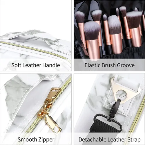 Miniatura 6 de Bolsa de maquillaje de viaje de 10.4 pulgadas, estuche portátil de maquillaje, organizador de bolsas de cosméticos con divisores ajustables y correa