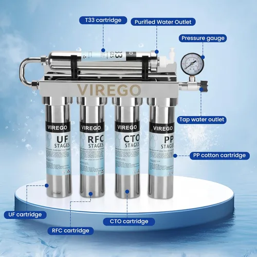 Miniatura 4 de 0.01μm Ultra Filtración debajo del sistema de filtro de agua del fregadero con manómetro en tiempo real, filtro de agua debajo del fregadero