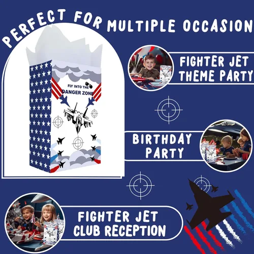 Miniatura 4 de Bolsas de regalo de fiesta de avión de combate Outego – 24 piezas de bolsas de regalo estilo avión de combate con 2 diseños, bolsas de papel