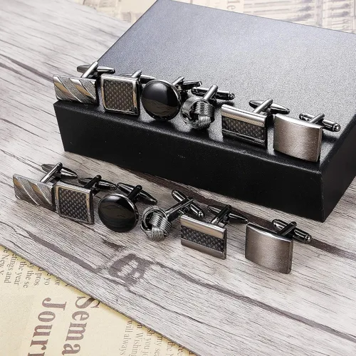 Miniatura 6 de LOLIAS Juego de gemelos clásicos de 6 pares para hombres, bodas, negocios, día de San Valentín, cumpleaños, regalos del padre con caja de gemelos