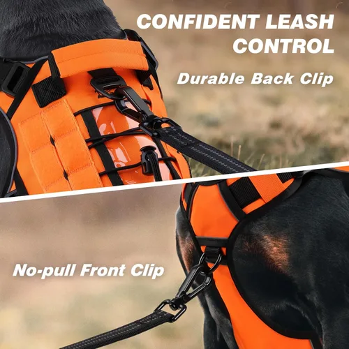 Miniatura 2 de WINGOIN Arnés táctico naranja para perros medianos, arnés resistente sin tirones con asa, chaleco militar reflectante ajustable para mascotas K9