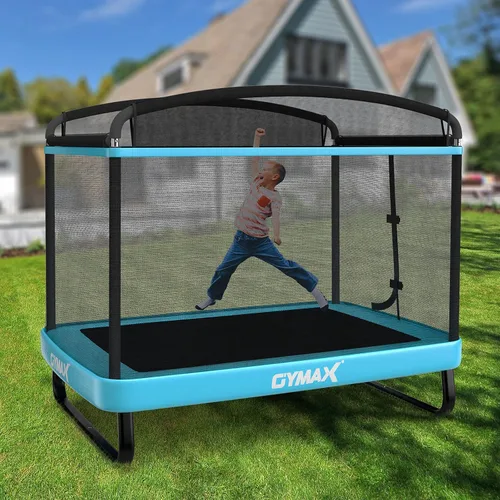 Miniatura 8 de GYMAX Trampolín para niños de 6 pies con columpio, cama elástica rectangular recreativa aprobada por ASTM con red de seguridad, para interiores