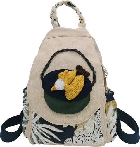 Miniatura 8 de HUANGGUOSHU Mochila de algodón tejida de algodón bohemio con bordado de lona estilo bohemio con múltiples bolsillos retro linda mochila cartera