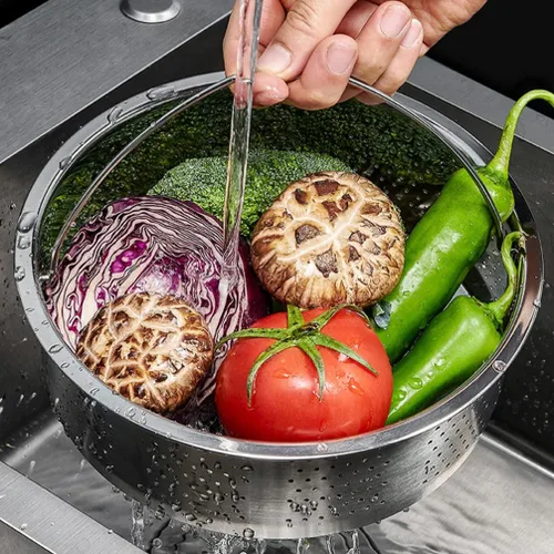 Miniatura 3 de Hemoton Cesta de vapor de acero inoxidable, inserto de vapor de metal, estante para cocinar al vapor, verduras, colador de frutas, colador