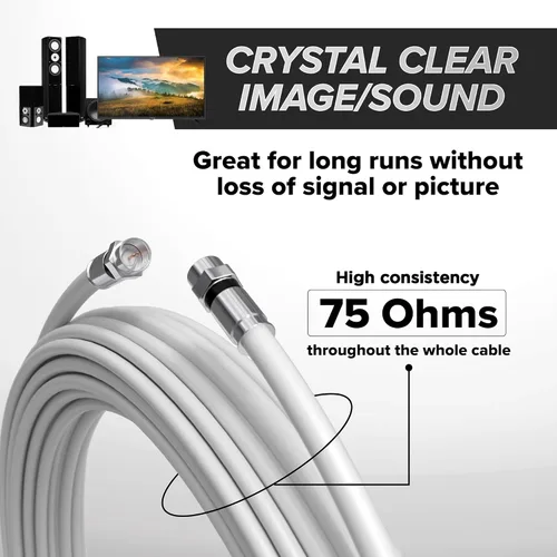 Miniatura 5 de THE CIMPLE CO Cable coaxial RG6 de 35 pies, color blanco, cable coaxial de cobre sólido con conectores, F81/RF, coaxial digital para audio/video, TV