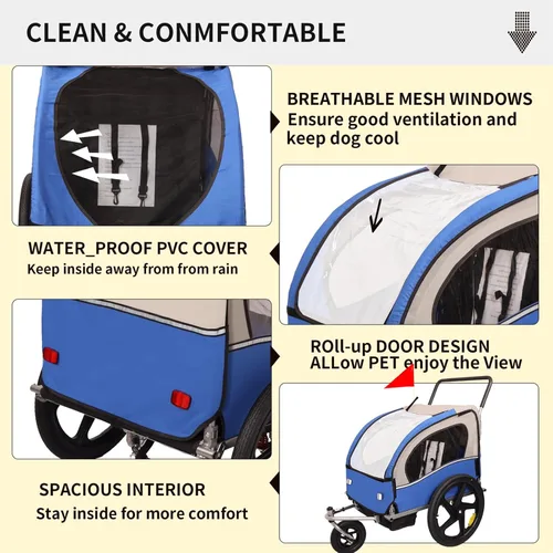 Miniatura 3 de Remolque y cochecito de bicicleta para niños de 2 asientos, remolque de bicicleta y cochecito 2 en 1 para 2 niños, plegable con rueda delantera