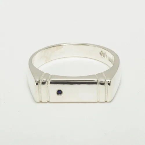 Miniatura 5 de Anillo de boda de plata de ley 925 con zafiro auténtico para hombre