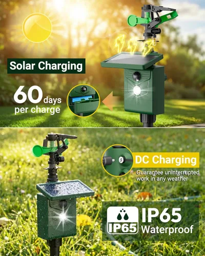 Miniatura 5 de Aspersor activado por movimiento, repelente solar de animales para exteriores, disuasorio de ciervos y gatos con sensor de movimiento y luces