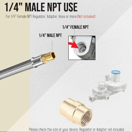 Miniatura 4 de Extensión de manguera de tanque de propano macho NPT POL RV de 6 pies y 1/4 pulgadas con calibre para remolque de viaje, manguera trenzada
