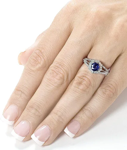 Miniatura 2 de Kobelli Anillo de compromiso de diamantes y zafiros vintage de 1 quilate (ctw) en oro blanco de 14 k