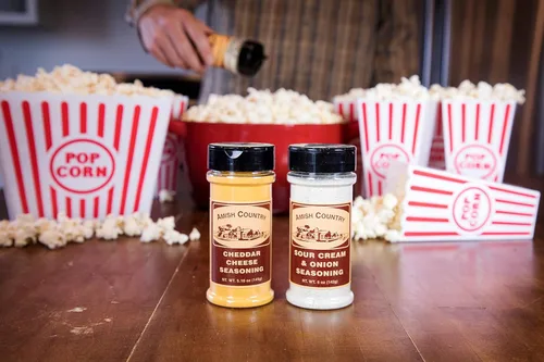 Miniatura 4 de Amish Country Popcorn Paquete variado de condimentos Topping de palomitas de maíz de crema agria y cebolla y queso cheddar Paquete variado de 2