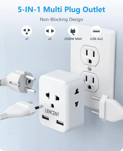 Miniatura 4 de LENCENT Adaptador de Enchufe de la UE a EE. UU., Adaptador de Toma Europeo a EE. UU. con 2 USB, Toma de Europa a América, Extensor de Toma de 3