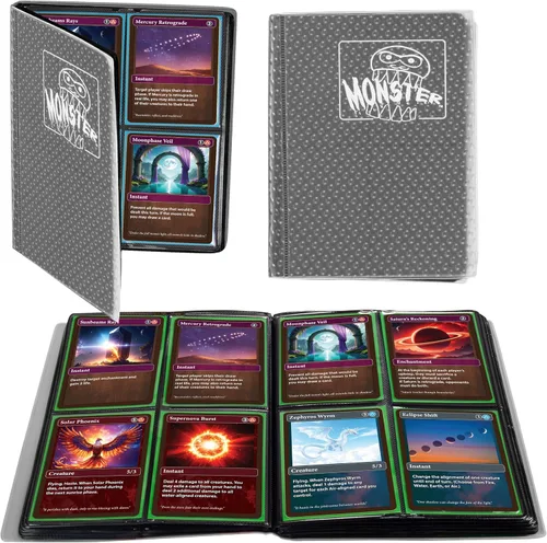Miniatura 19 de Monster - Carpeta para tarjetas coleccionables de 4 bolsillos, álbum Holofoil negro, protección TCG antirrobo y anticaídas con bolsillos laterales
