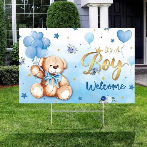 Miniatura 4 de Capoda Letrero de patio para baby shower con estaca Letrero de patio de revelación de género elefante azul y rosa, decoración de césped para niño