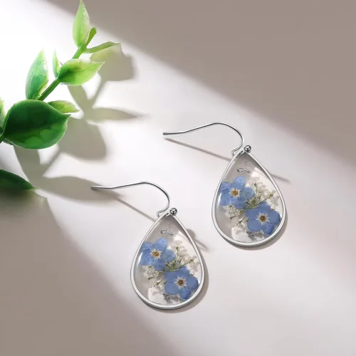 Miniatura 3 de Forget-Me-Not and Queen Anne's Lace Pressed Wildflower Earrings Pressed Flower Earrings Handmade Drop and Dangle Earrings Gift for Woman