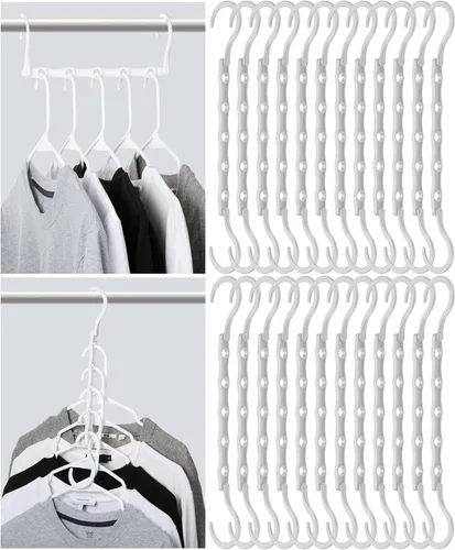 Mr. Pen - Perchas de ahorro de espacio para ropa, 24 piezas, 5 ranuras, plástico a granel, perchas plegables con gancho giratorio de 360°, ganchos