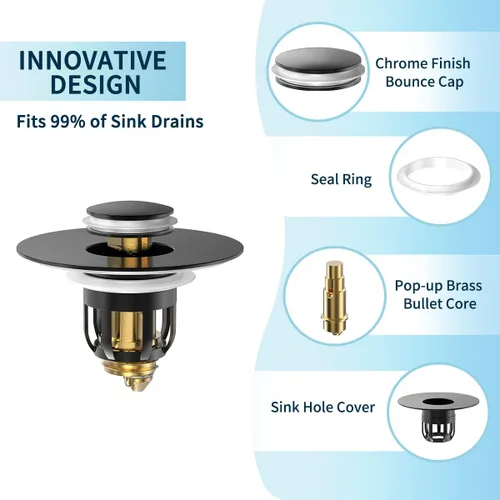 Miniatura 4 de MUAIOLAUS Tapón universal para lavabo de baño, tapón desplegable para fregadero con cesta para atrapar pelo, filtro de drenaje antiobstrucción