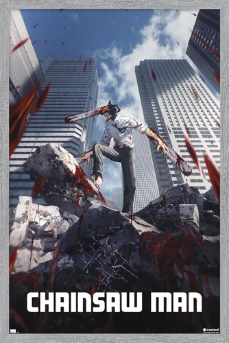 Miniatura 14 de Chainsaw Man - Póster de pared de arte clave, 22.4 pulgadas de largo x 14.7 pulgadas de ancho, versión enmarcada de madera de granero