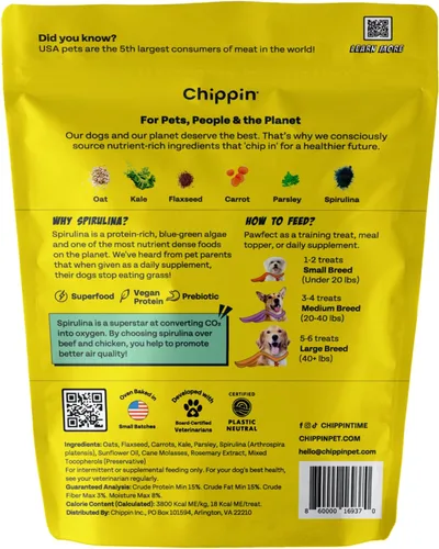 Miniatura 9 de Chippin Golosinas saludables para perros, galletas crujientes totalmente naturales con espirulina real, col rizada, avena, sin carne