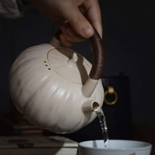 Miniatura 6 de LIOONS Tetera de té de grado alimenticio, tetera de cerámica, caldera de calabaza, tetera de agua caliente, tetera de gran capacidad, tetera hecha a