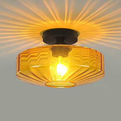 Miniatura 11 de Lámpara de techo de montaje semiempotrado, luces de techo de vidrio verde vintage de 11.8", lámpara de techo de 1 luz de estilo moderno de mediados
