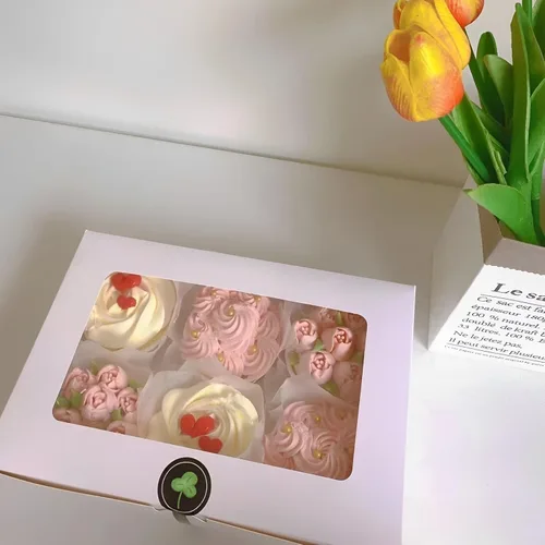 Miniatura 6 de 20 cajas de galletas blancas de 8 x 6 x 2.5 pulgadas con ventana, cajas de pastelería para regalo, cajas de dulces para pan, donas, día de San