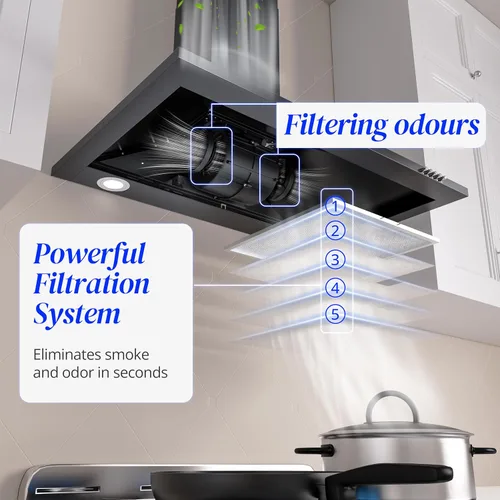 Miniatura 3 de FIREGAS Campana extractora negra de 30 pulgadas, campana extractora de montaje en pared con luces LED, ventilador de escape de 3 velocidades, Negro