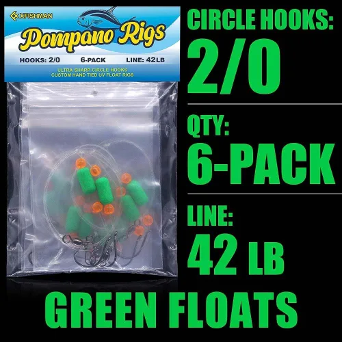 Miniatura 7 de Aparejos Pompano para Pesca de Surf en Agua Salada con Gancho de Doble Círculo y Espacio Amplio - Juego de 6 Accesorios de Pesca de Surf Paquete