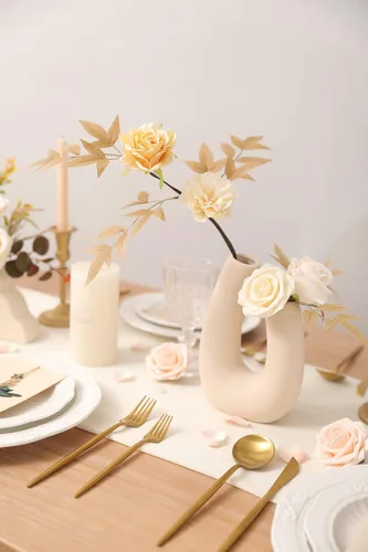 Miniatura 6 de YYHUAWU Juego de caja de flores artificiales color champán de espuma de color degradado y flores falsas de seda con tallos para bricolaje, boda