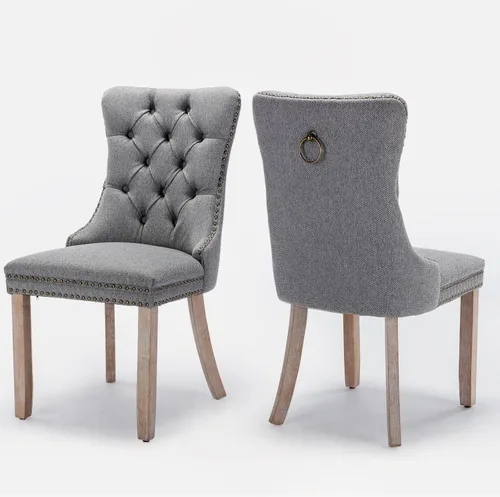 Miniatura 130 de Juego de 2 sillas de comedor tapizadas de terciopelo, sillas laterales de cocina de estilo moderno con ribete de cabeza de clavo y patas de madera