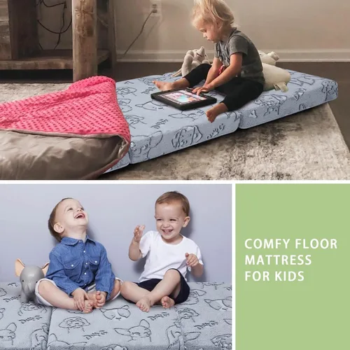 Miniatura 6 de MeMoreCool Colchón de Piso Plegable con Perro que Brilla en la Oscuridad para Niños, Tapete de Siesta Triple para Niños Pequeños, Futón Portátil