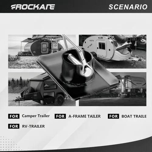 Miniatura 4 de Rockane Placa de pie de gato de remolque negra, capacidad de 5000 libras con base de pasador para enganche de lancha, cámper, barco con marco A, RV