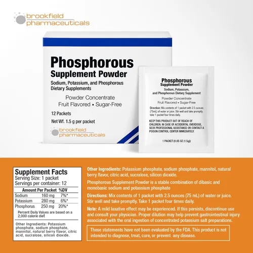 Miniatura 6 de Suplementos de fósforo 12 paquetes, suplementos dietéticos en polvo con fosfato de sodio y fosfato de potasio, suplemento de fósforo con sabor a
