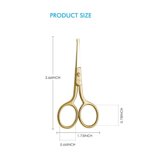 Miniatura 2 de LIVINGO Tijeras profesionales para vello nasal, multiusos, de acero inoxidable, punta redondeada, hoja recta, vello facial, barba, cejas, recorte